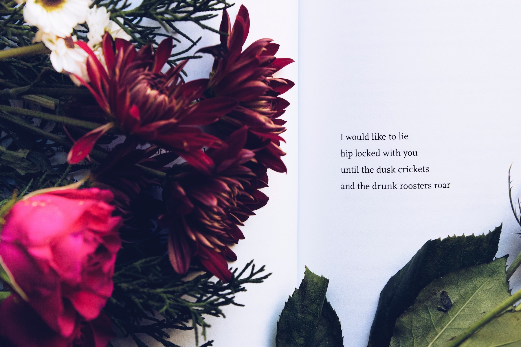 poesie per il nuovo anno in un libro aperto con dei fiori sopra